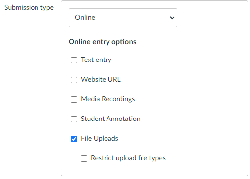 Choosing file upload as an online submission type